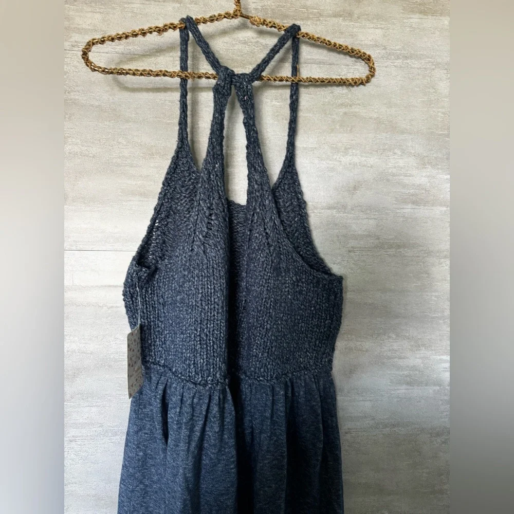 Free‎ People Mountain View Sweater Crochet Knit Tunic Top Blue S over sized NWT - Picture 9 of 11